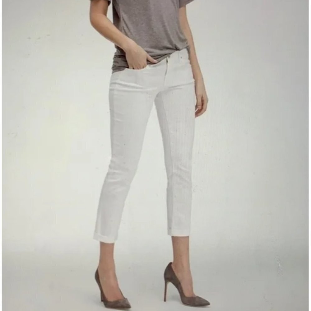 AG The Stilt Roll Up Cigarette White Denim Jeans Size 30 Adriano Goldschmeid
